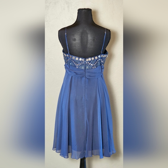 [BCBG MAXAZRIA] Navy Blue Silk SequinBeaded Babydoll Mini Dress 《6》 - Picture 7 of 16